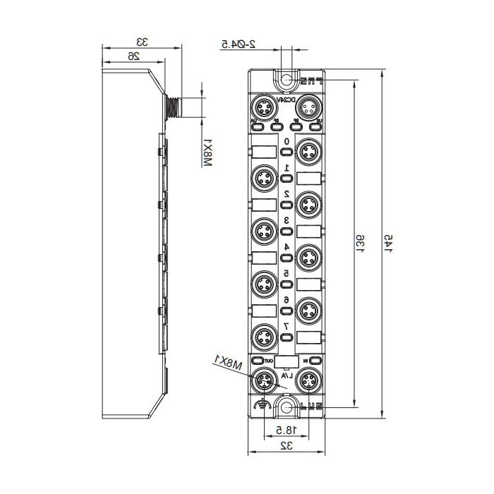 M8 interface、multi-protocol bus module、 8DI、 NPN、007CA5