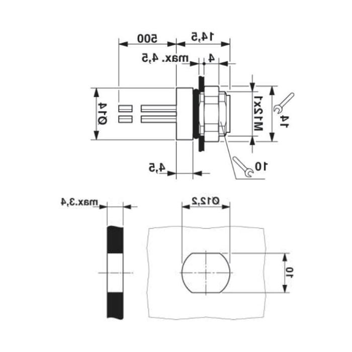 M8 4Pin、Female flange socket、Board rear mount、63SA41-XXX