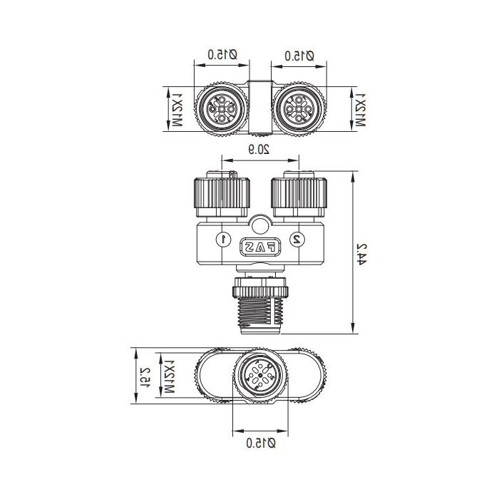 M12 4Pin male/2M12 3Pin female 、Y-connector、644491