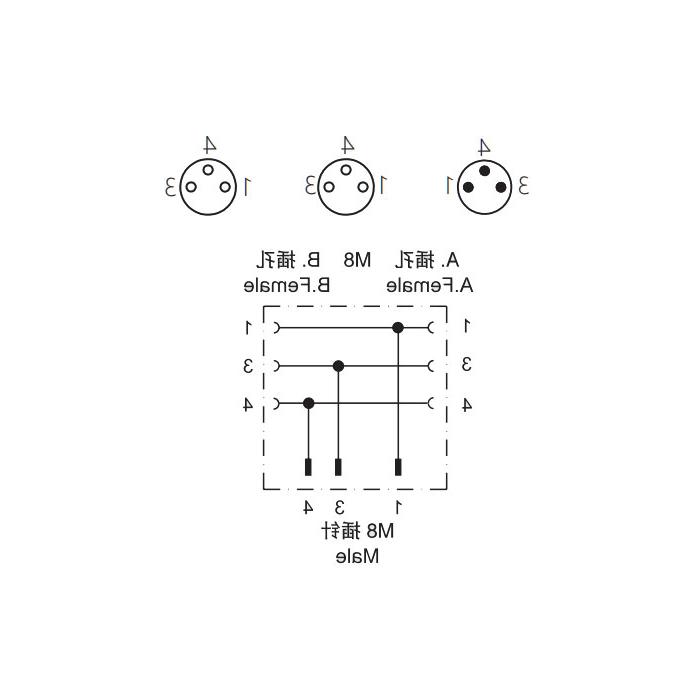 M8 3Pin male / 2M8 3 Pin  female、Y type splitter、633321