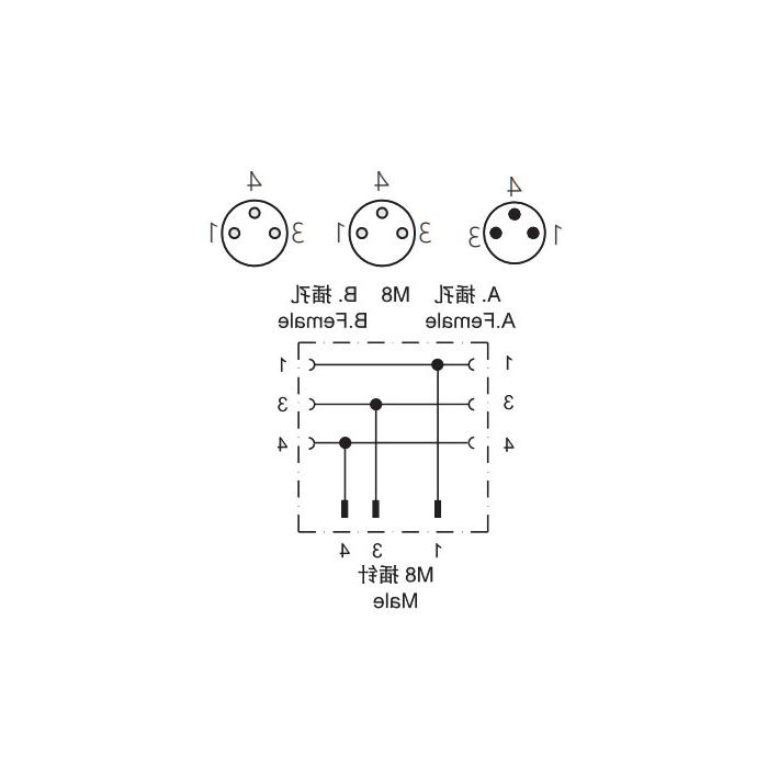 M8 3Pin male/2M8 3Pin female、Y-plug、 Pre cast PUR drag chain cable、Black sheathed 、63D341-XXX