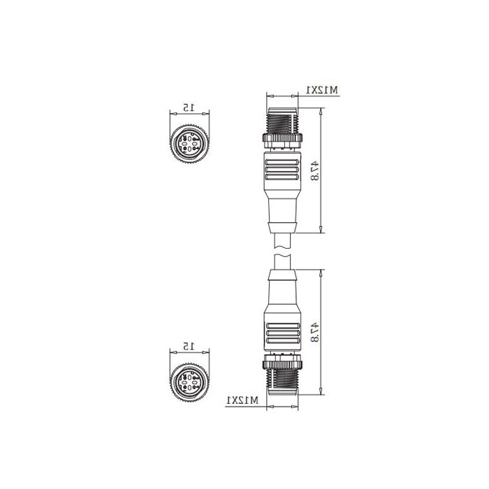 M12 4Pin male/male、D-coded、Dual end pre cast PUR shield flexible cable、EtherCat network cable、Green sheath、0C3121-xxx