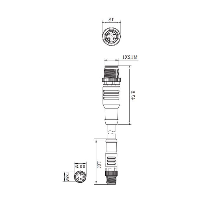 M8 4Pin male/M12 4Pin male (D-coded)、Dual end pre cast PUR shield flexible cable、EtherCat network cable、Green sheath、0C3063-xxx