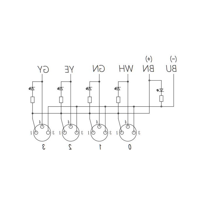 M8 Junction box、Single channel、NPN、4 port 、All-in-one、With LED、PVC non-flexible cable、Gray sheath、23N421-XXX