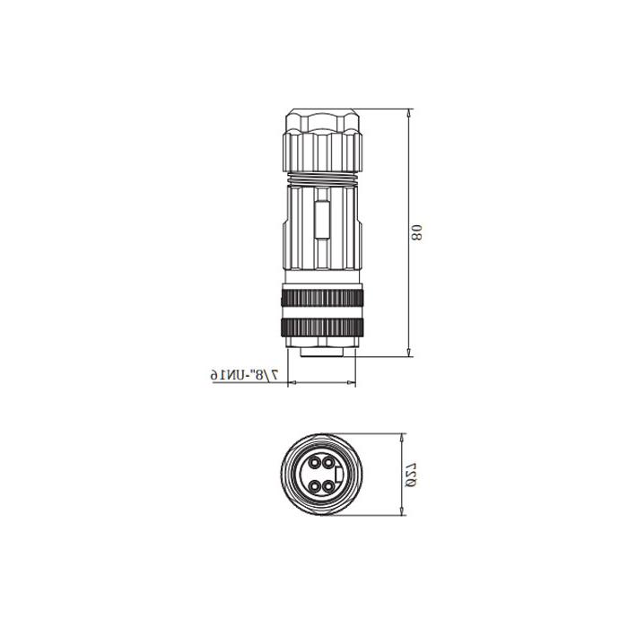 7/8" 4Pin、Straight type female、Screw connection、0PF041