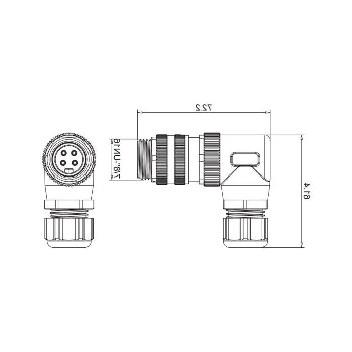 7/8" 4Pin、Male 90°、Screw connection、0PF063