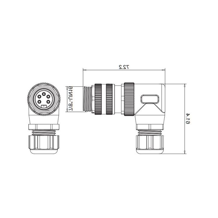 7/8" 5Pin、Male 90°、Screw connection、0PF023