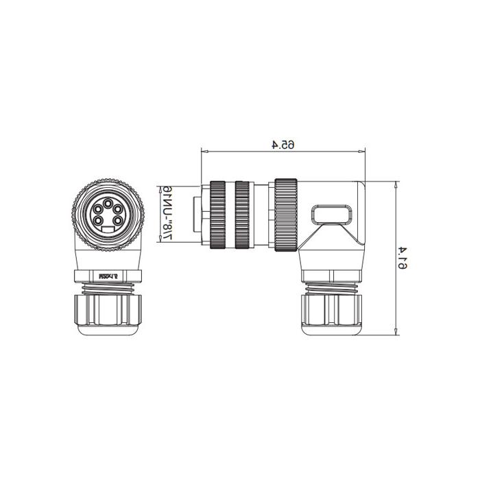 7/8" 5 Pin、Female 90°、Screw connection、0PF003