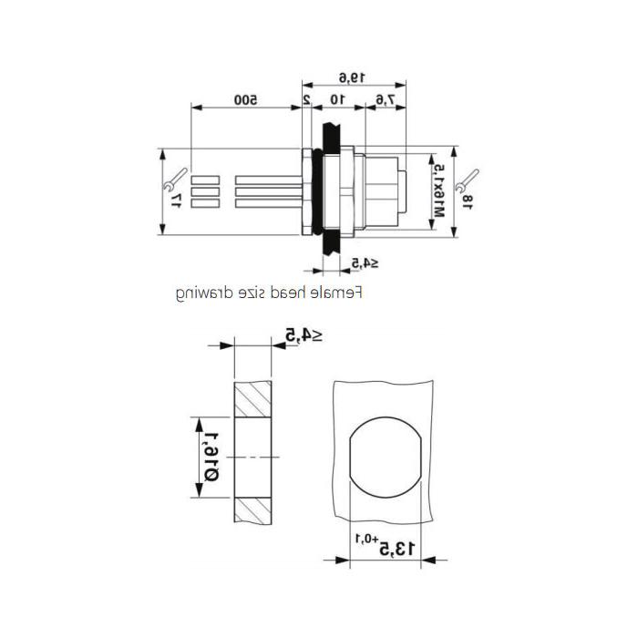 M12 12Pin、Female、Flanged connector、Board rear mount、PCB installation、64SC61P