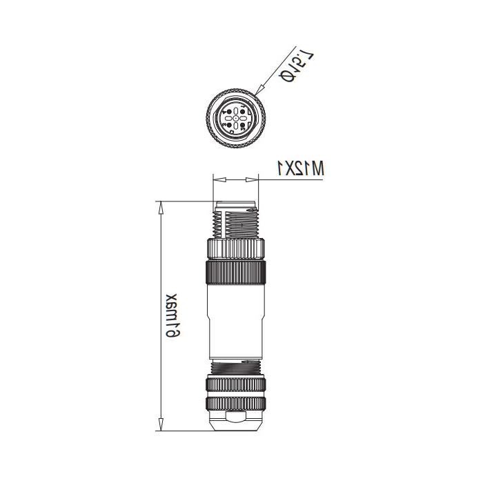 M12 4Pin、D-coded、Straight male、Push-in terminal、Metal shielding、0CF381 