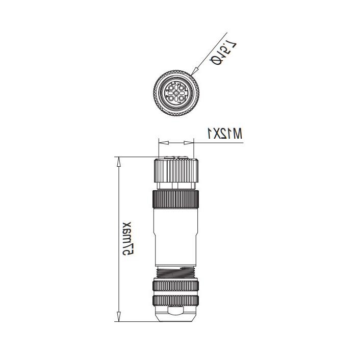 M12 4Pin、D-coded、Straight type female、Push-in terminal、Metal shielding、0CF421 