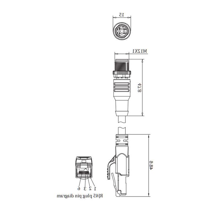 M12 4Pin male (D-coded)/RJ45 male、Double ended pre cast PVC shield non flexible cable、EtherCat network cable、Green sheath、0C3181-XXX