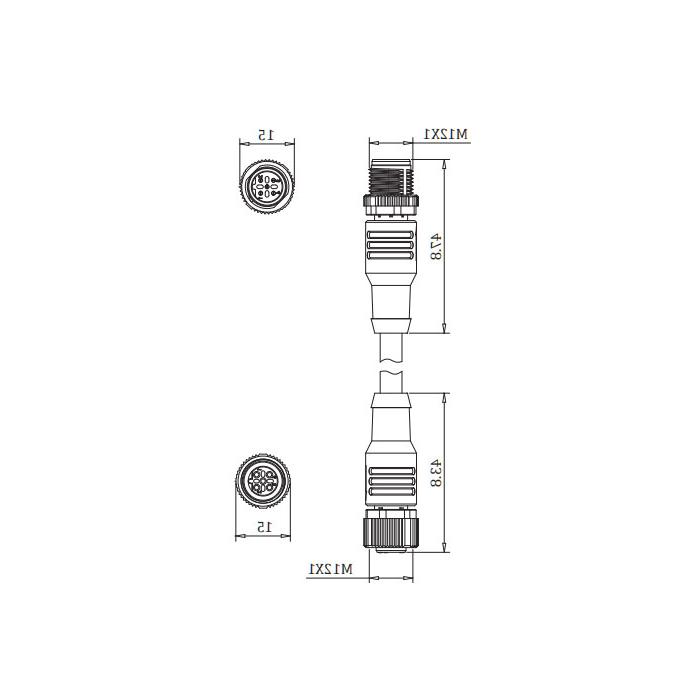 M12 5Pin male/female、B-coded、Dual end pre cast PUR flexible cable、Purple sheath、0C4041-XXX