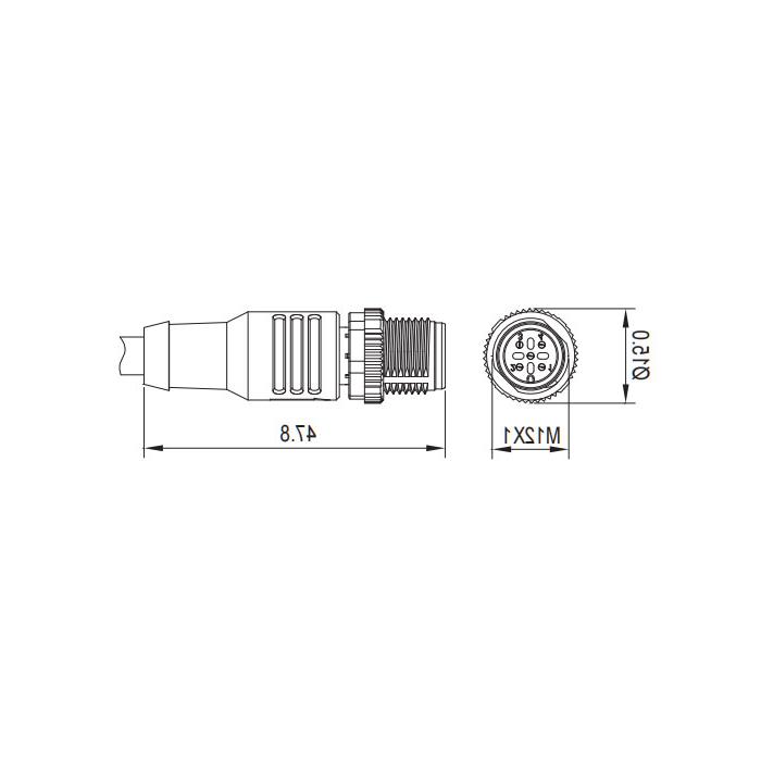 M12 4Pin、Straight male、Single end pre cast PUR flexible cable、With shielding、Purple sheathed 、0C4A21-XXX