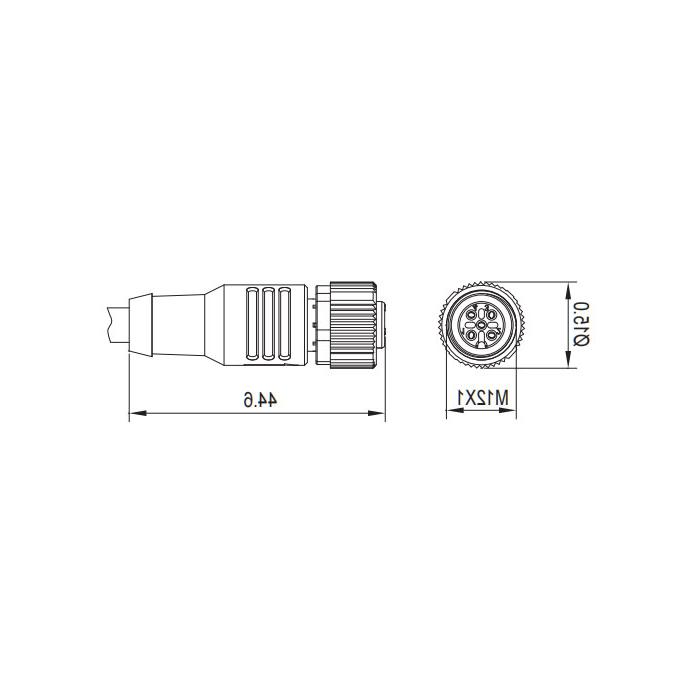 M12 4Pin、Straight type female、Single end pre cast PVC non flexible cable、With shielding、Grey sheathed 、0C4A03-XXX