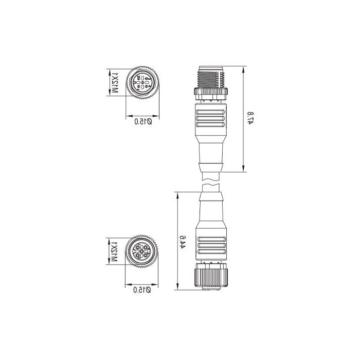 M12 4Pin male/female、Dual end pre cast PUR flexible cable、With shielding、Purple sheath、0C4A41-XXX