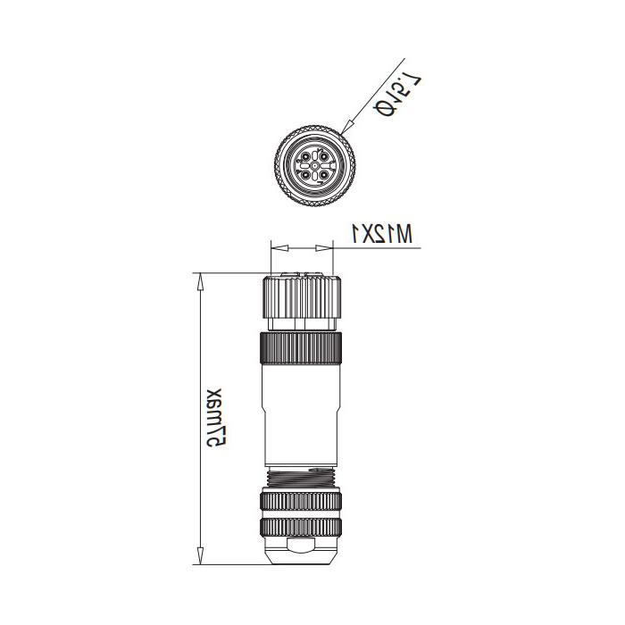 M12 4Pin、Straight type female、Push-in terminal、Metal shielding、64F761