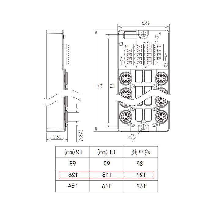 M8 Junction box、Single channel、NPN、12 port 、Split type、With LED、With top cover and cable、23NT12